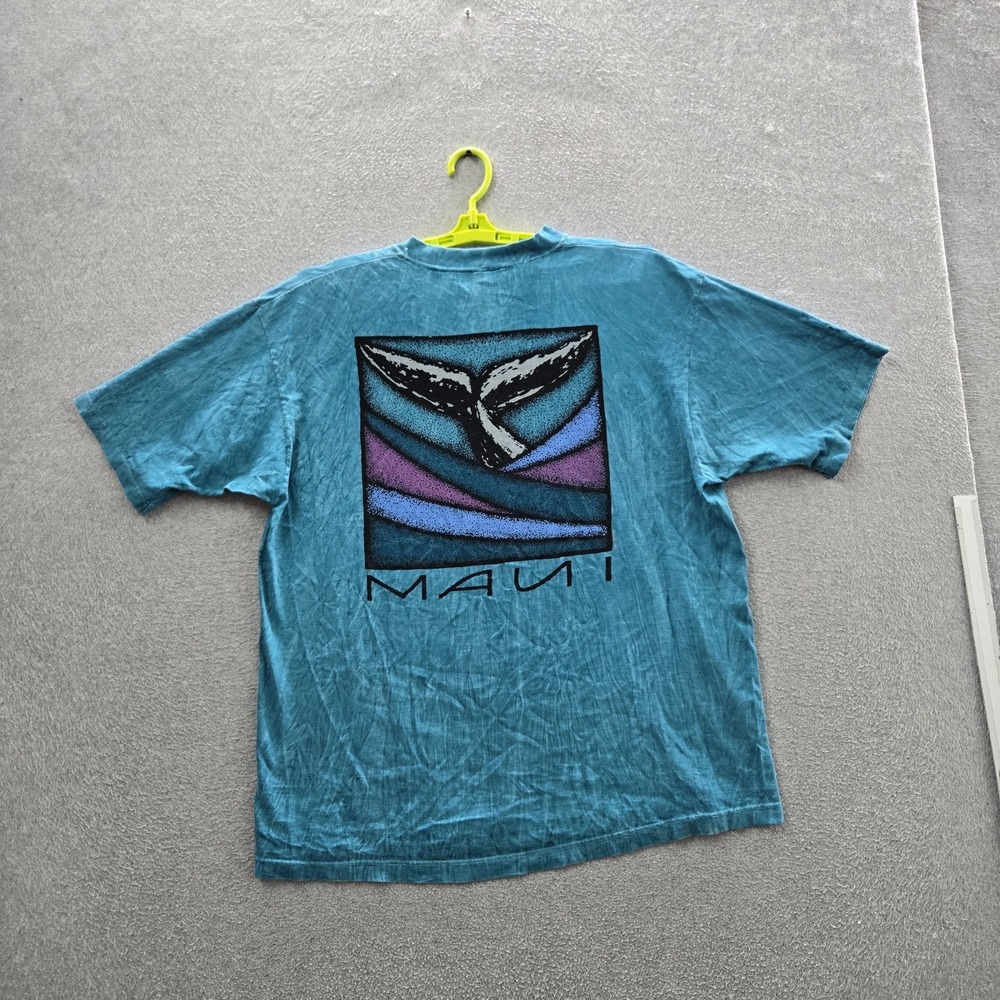 VINTAGE Crazy Shirts Hawaii Men Shirt XL Teal Maui Whale Tail Made USA 90s READ